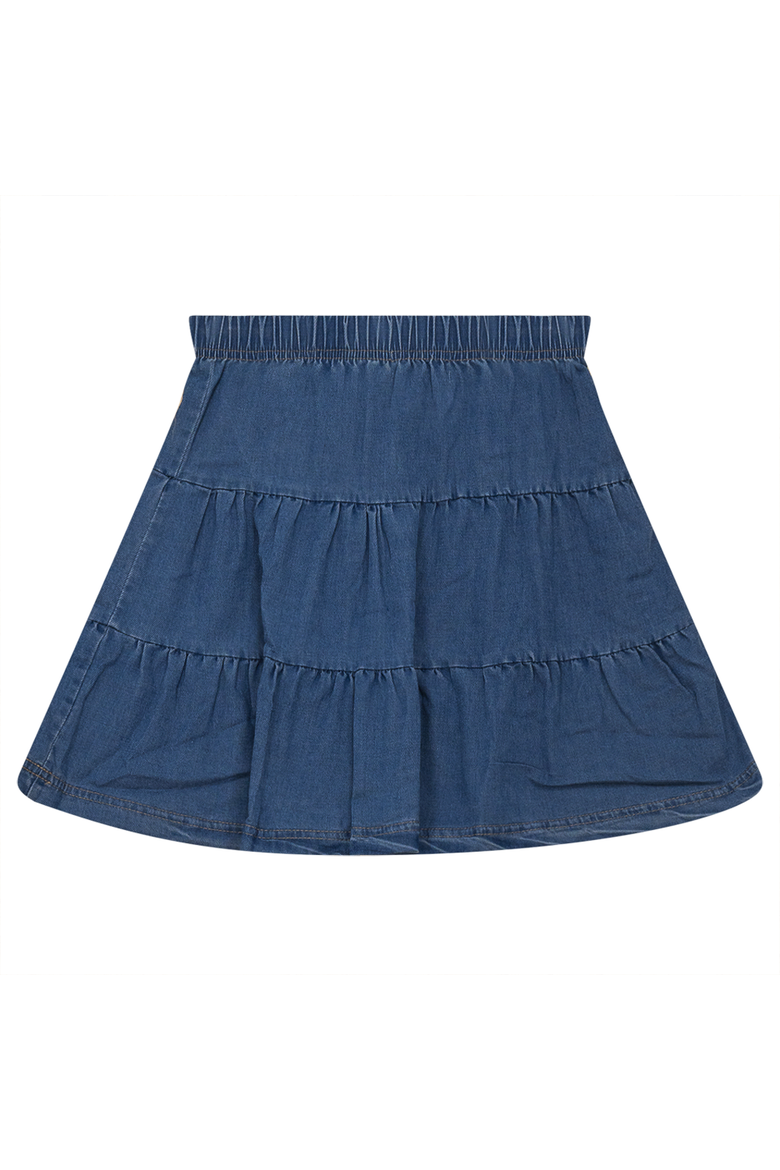 Tiered Denim Short Skirt with Covered Elastic Waistband, Main, color, Medium Denim