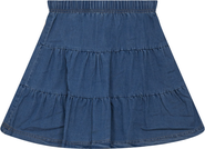 Space Grey Tiered Denim Short Skirt with Covered Elastic Waistband