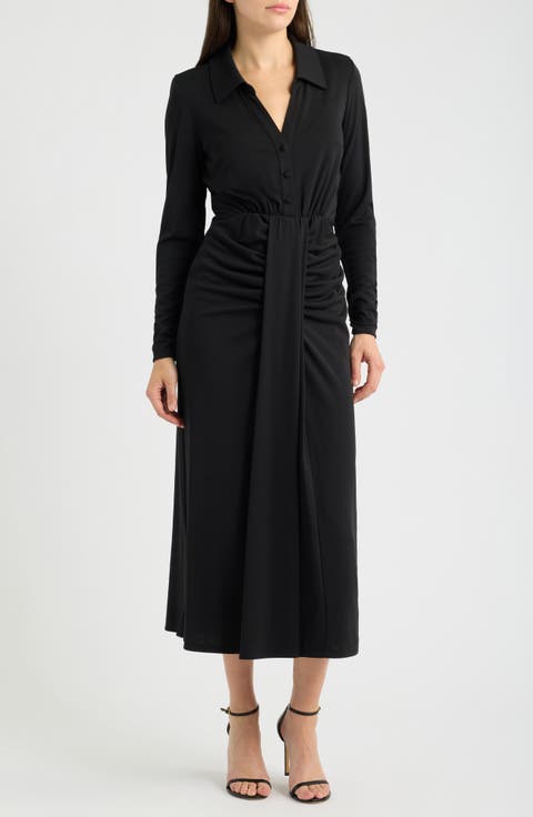 Ruched Long Sleeve Midi Dress