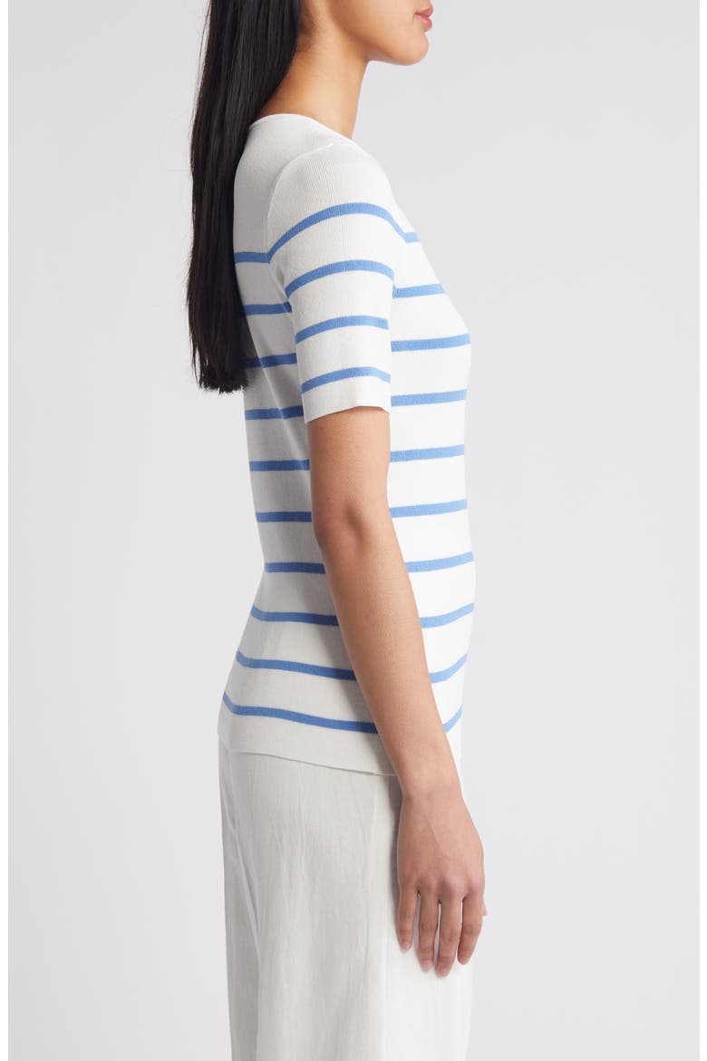 Stripe Short Sleeve Sweater, Alternate, color, IVORY SUMMER SKY