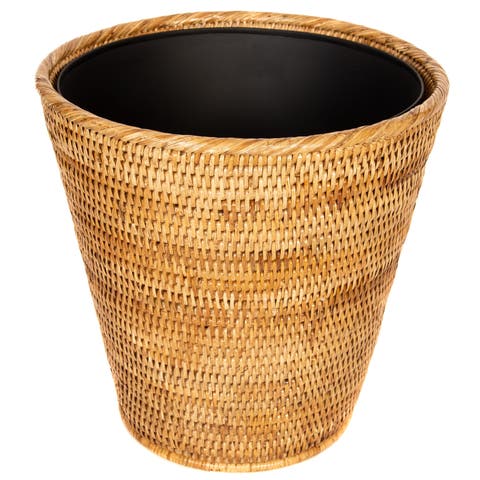 Artifacts Rattan Round Tapered Waste Basket with Metal Liner