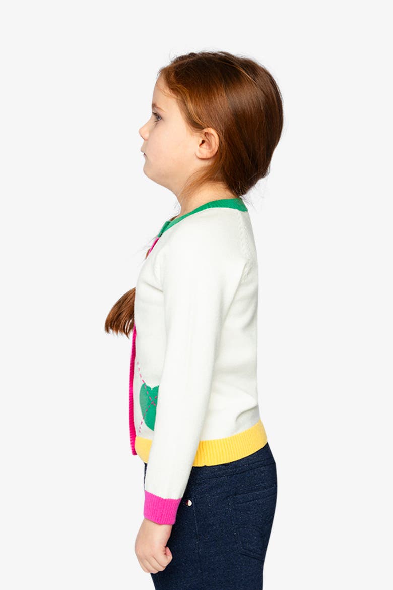 Heart Pocket Button Front Knitted Cardigan, Alternate, color, Off-White, Green and Pink