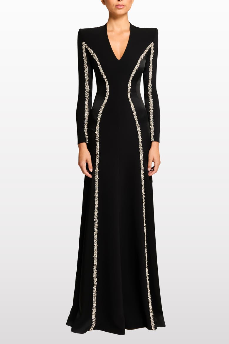 Ghost Orchid Embellished Long-Sleeve Maxi Dress, Main, color, Liquorice