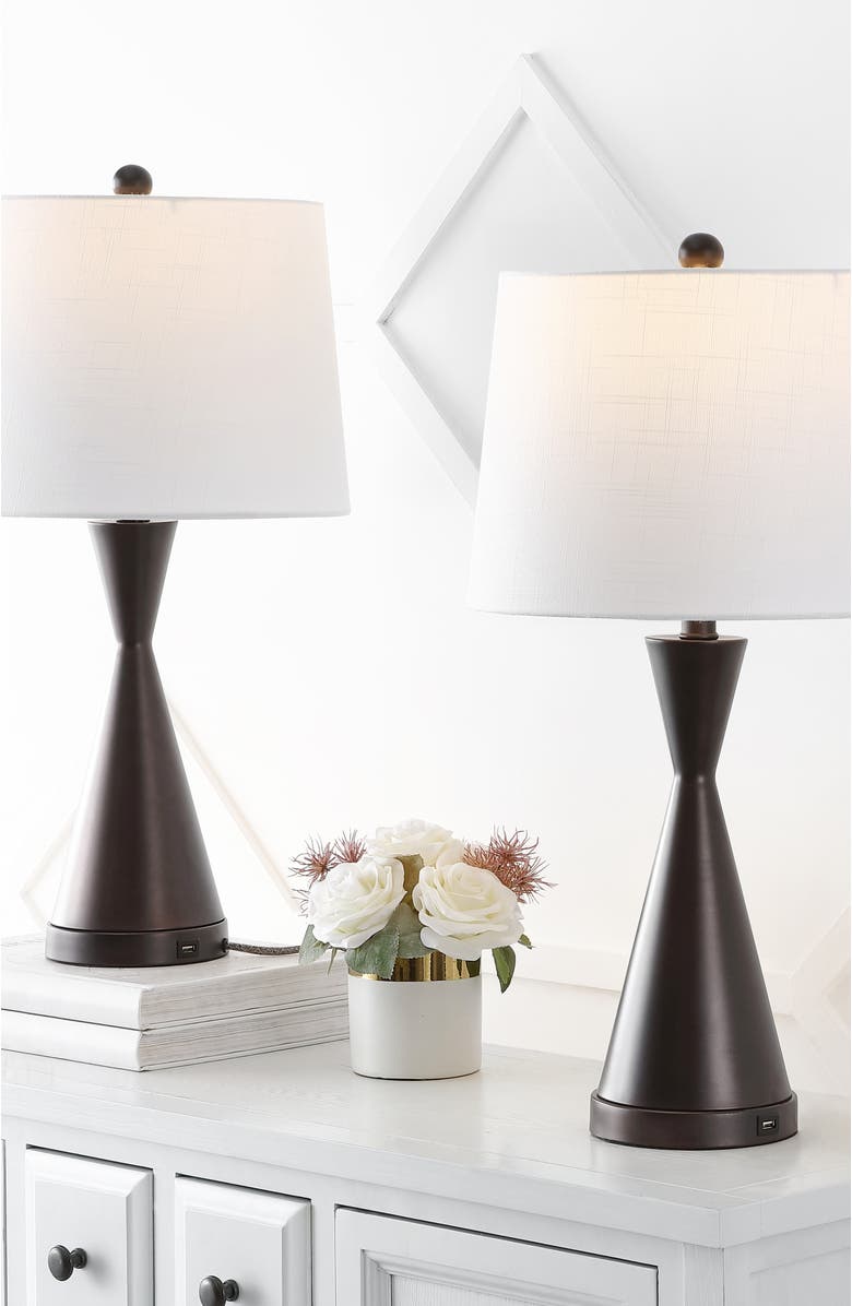 JONATHAN Y Colton 26" French Country Farmhouse Iron LED Table Lamp with USB Charging Port, Alternate, color, Oil Rubbed Bronze