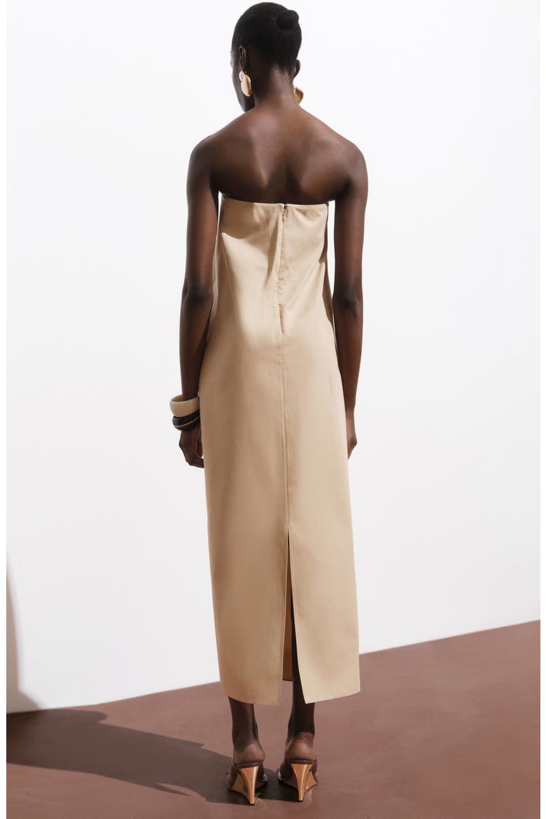 Strapless Pleat Front Dress, Alternate, color, MEDIUM BROWN