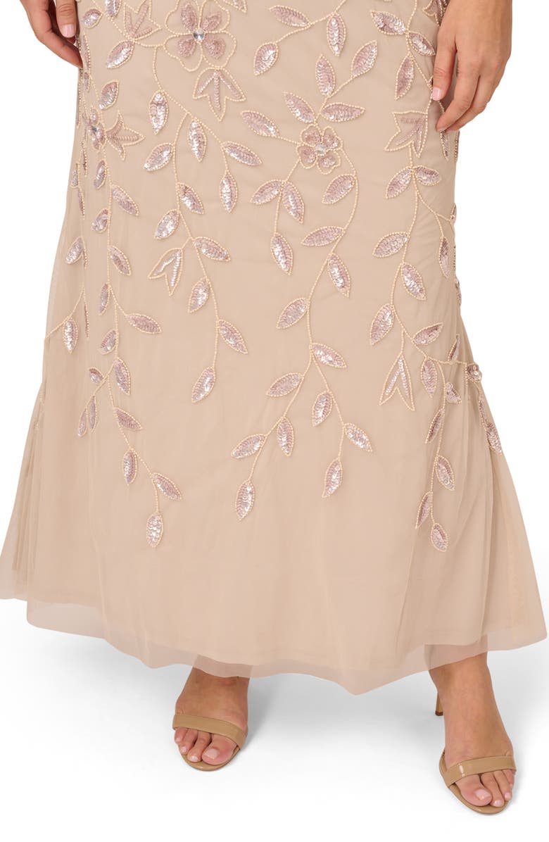 Adrianna Papell Beaded Illusion Long Sleeve Gown, Alternate, color, 