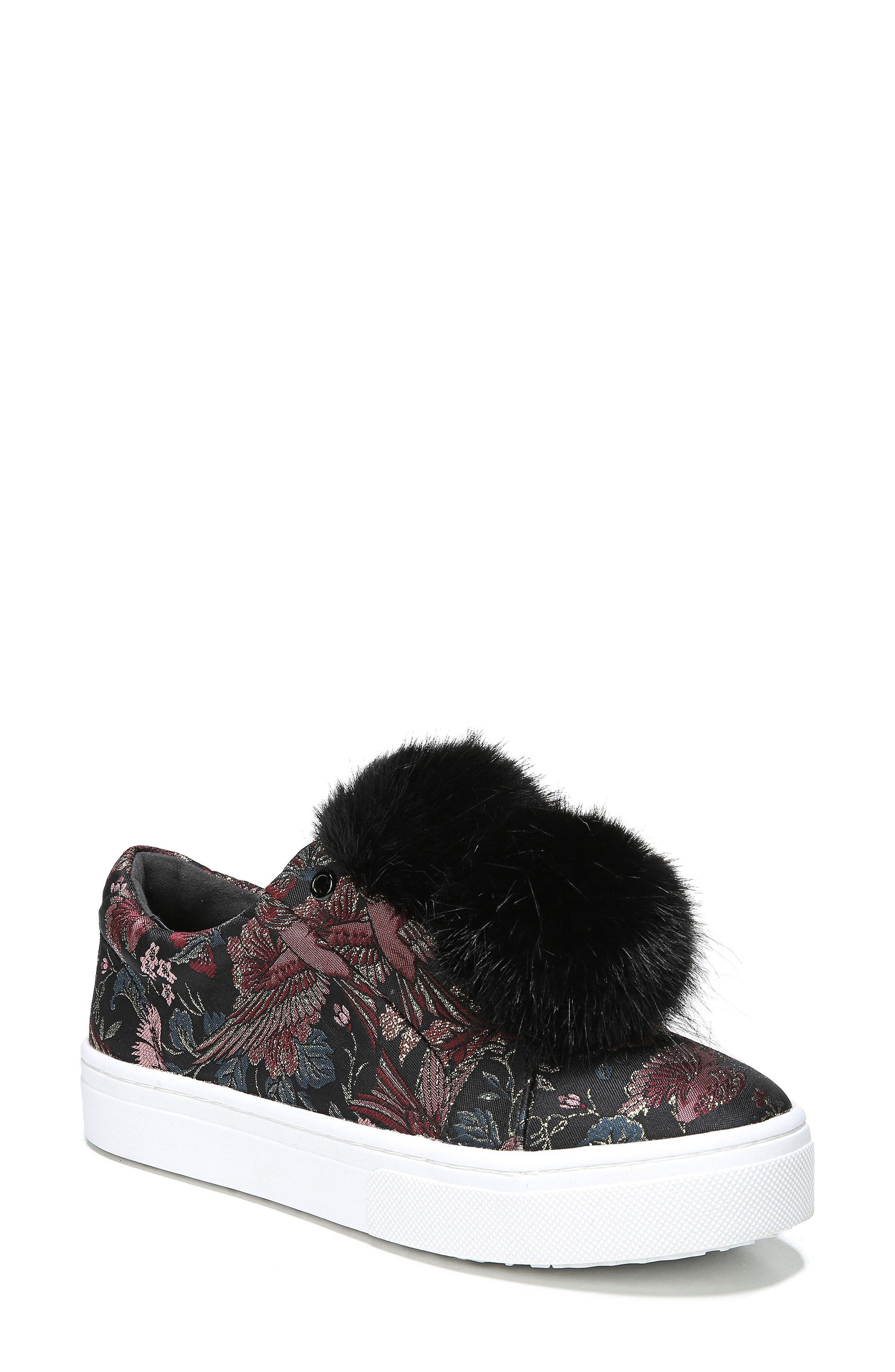 'Leya' Faux Fur Laceless Sneaker, Main, color, BLACK MULTI FABRIC