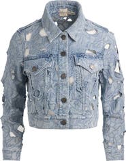 Alice + Olivia Chloe Eyelet Embroidered Denim Jacket