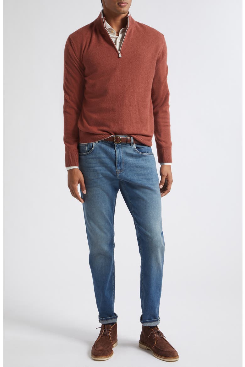 Tipped Cashmere Half Zip Sweater, Alternate, color, AMBER LIGHT GRAY