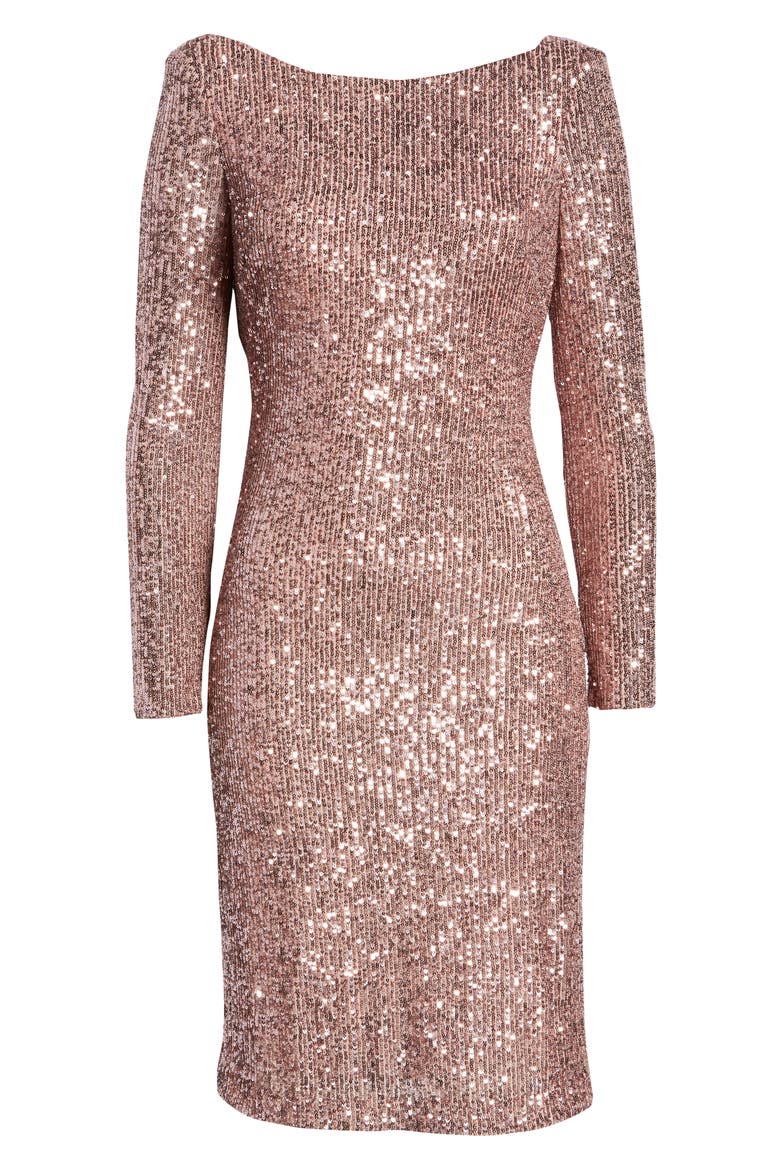 Sequin Drape Back Long Sleeve Dress, Alternate, color, MAUVE