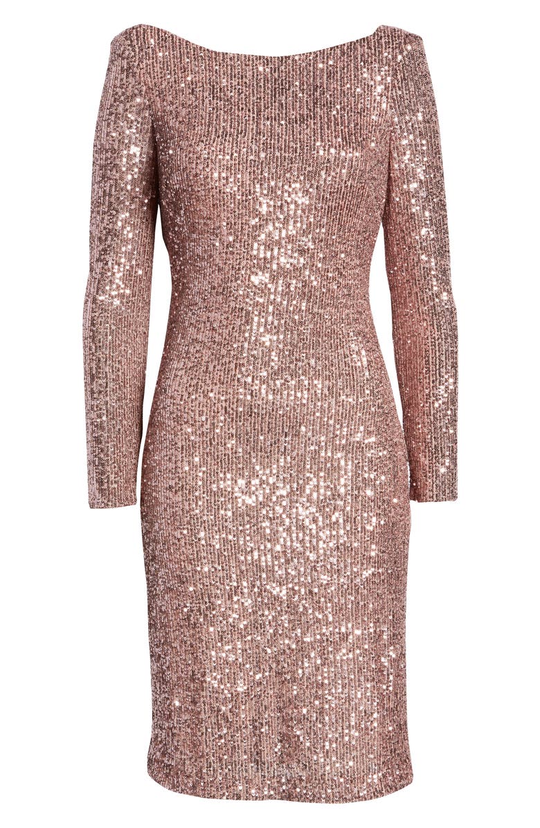 Vince Camuto Sequin Drape Back Long Sleeve Dress, Alternate, color, 