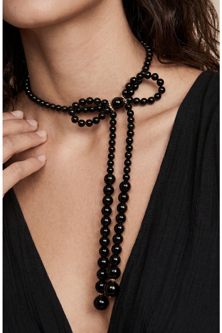 Beaded Bow Necklace, Main, color, BLACK
