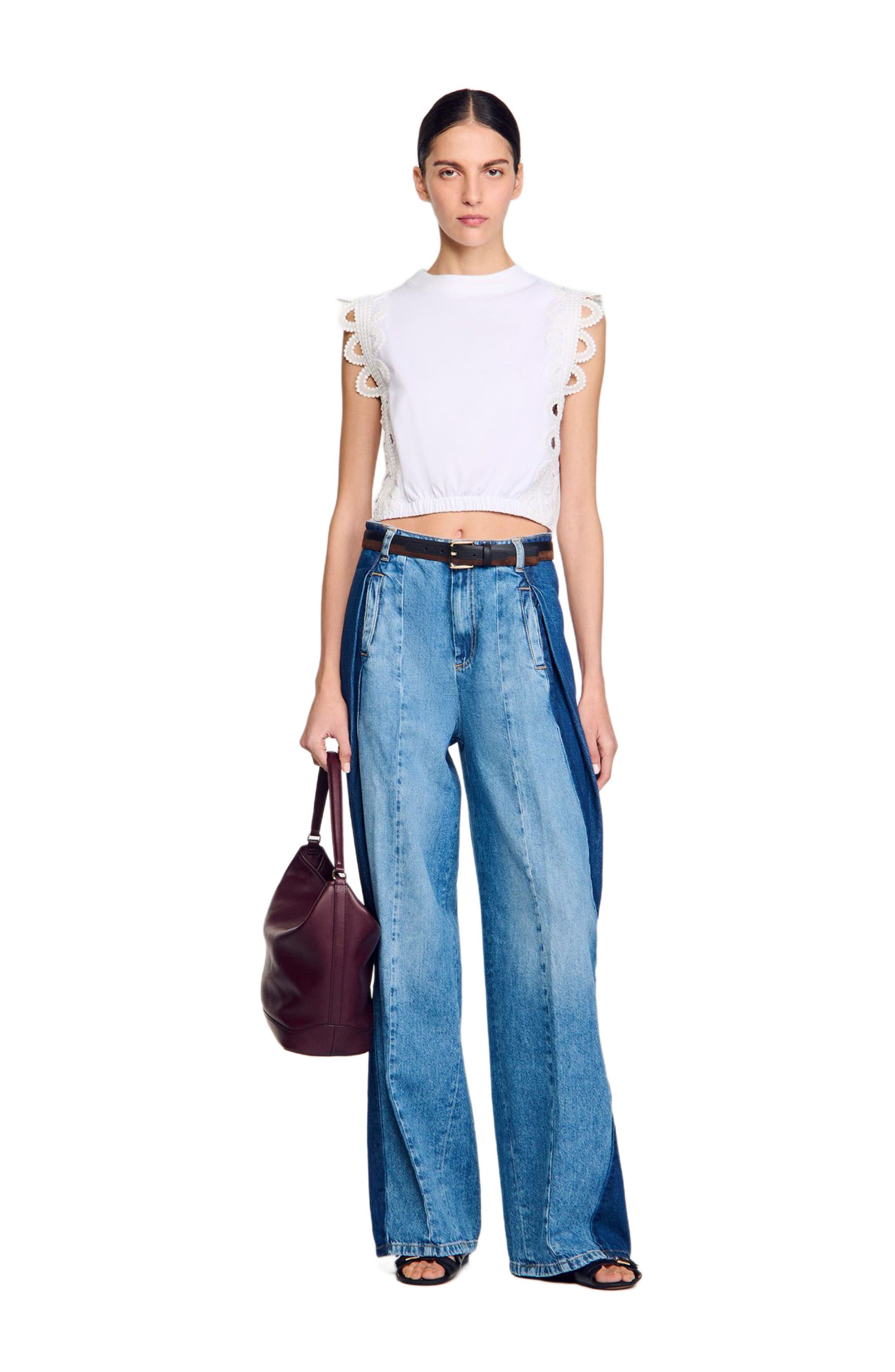 SANDRO Leather bucket bag, Alternate, color, Bordeaux