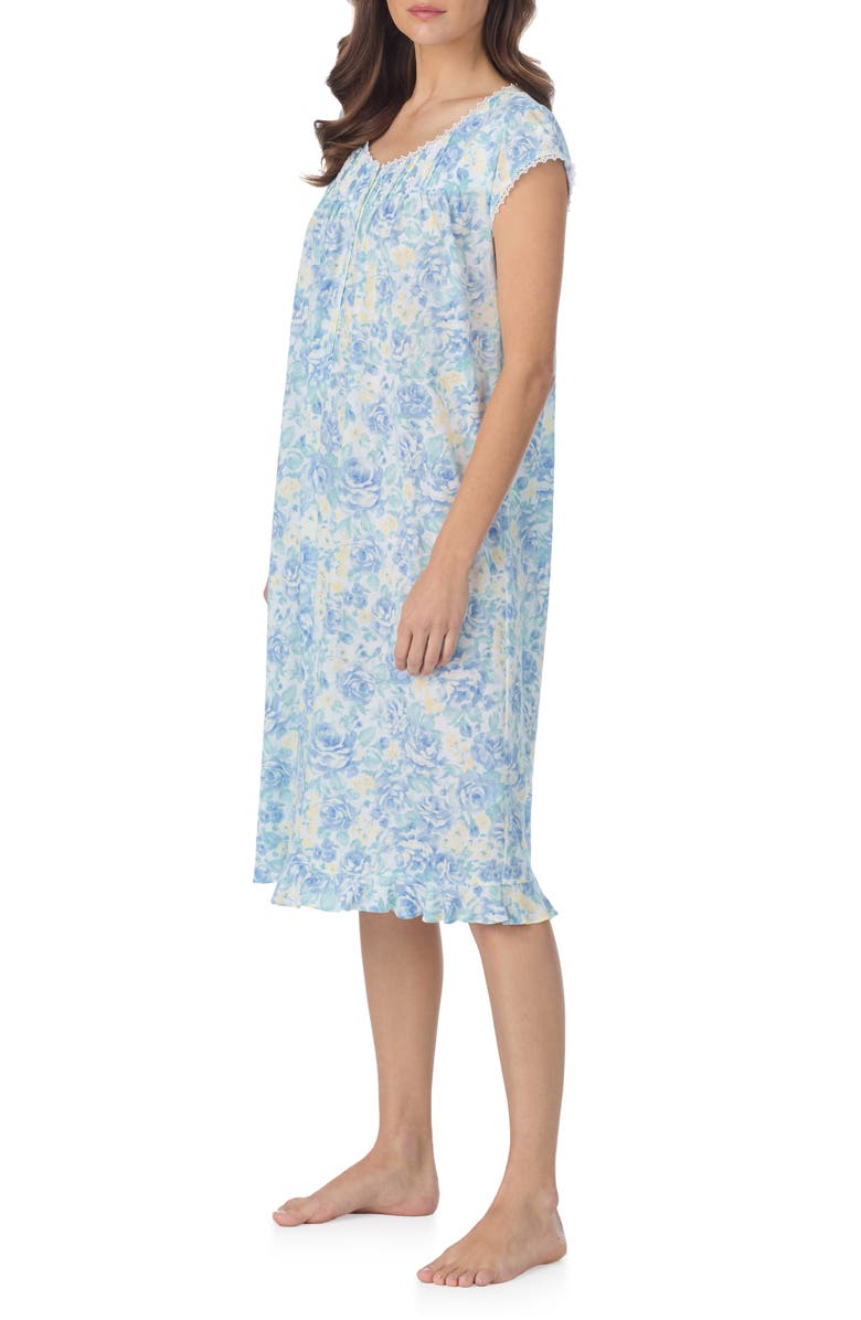 Eileen West Waltz Cap Sleeve Nightgown, Alternate, color, White/ Aqua