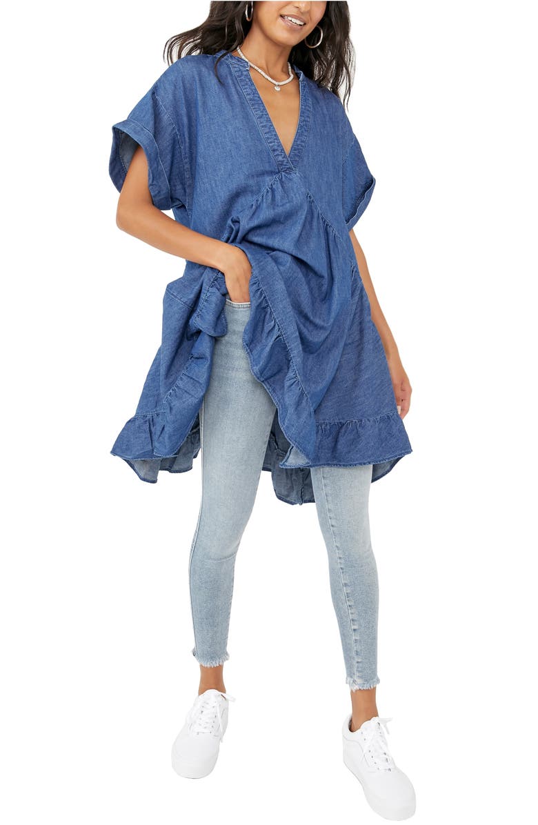 Free People Agnes High/Low Hem Denim Dress, Alternate, color, 