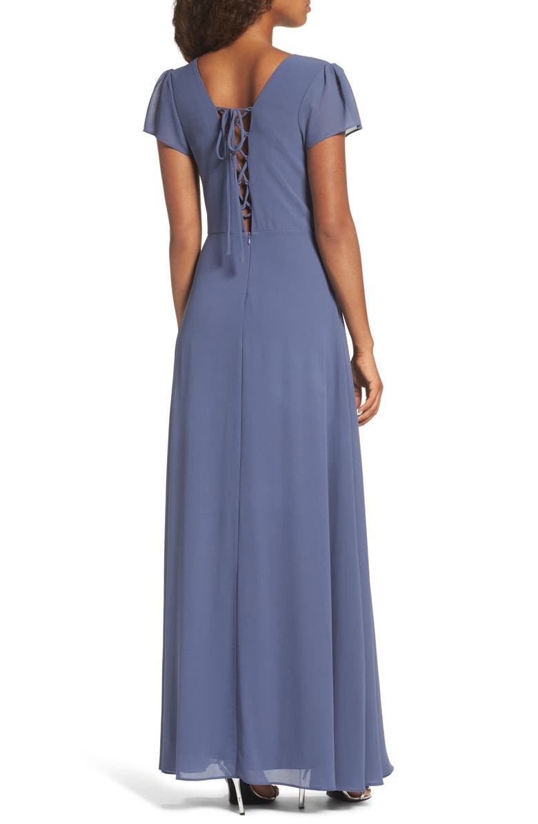 Lulus Lace-Up Back Chiffon Gown, Alternate, color, 