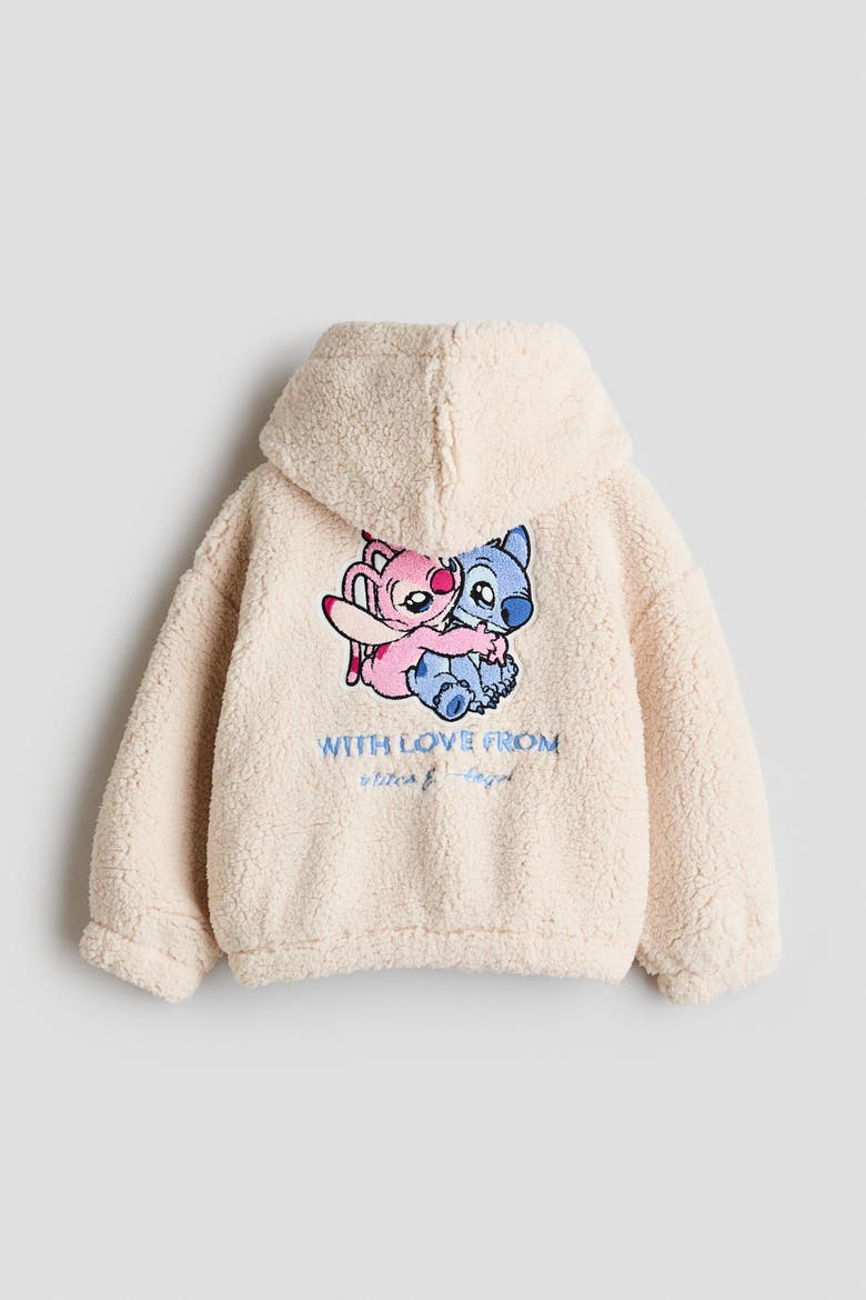 Hooded Teddy Fleece Jacket, Alternate, color, Light beige/Lilo & Stitch