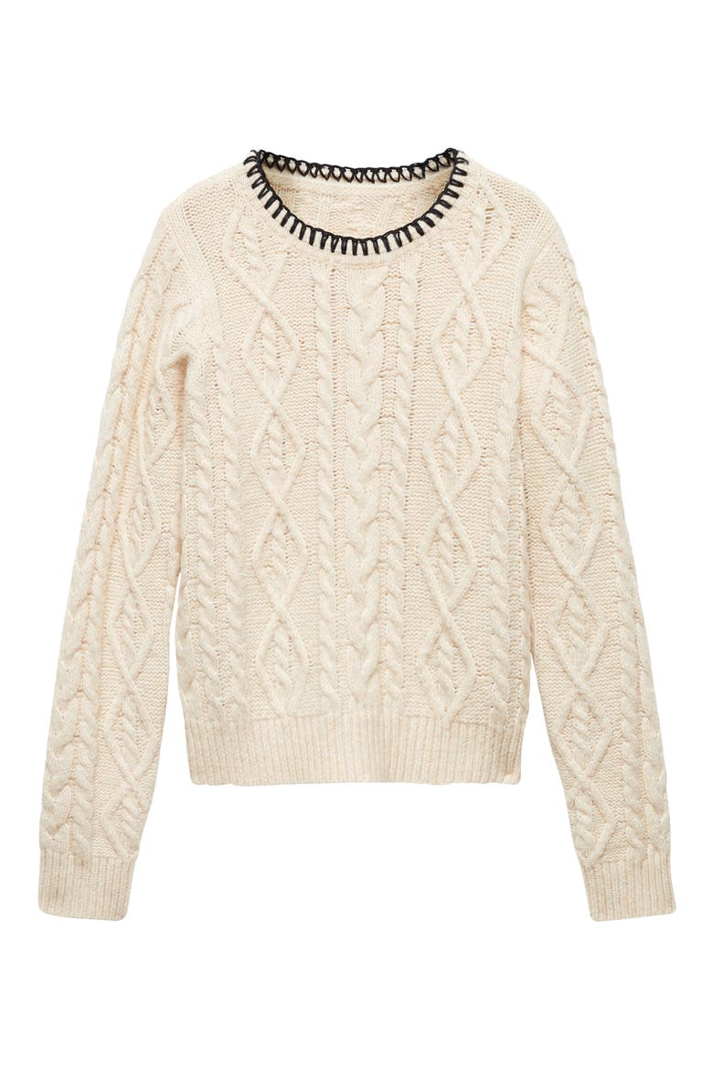 Contrast Trim Cable Sweater, Alternate, color, BEIGE