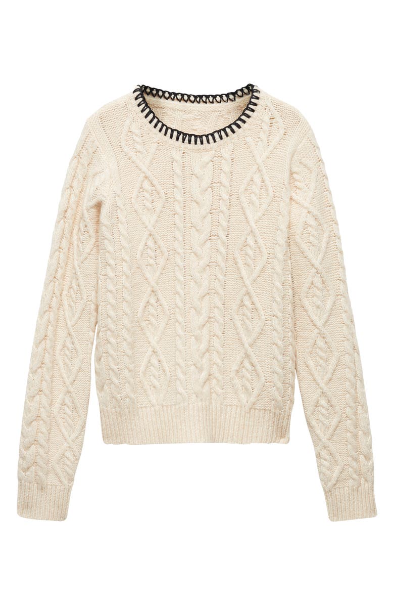 MANGO Contrast Trim Cable Sweater, Alternate, color, 