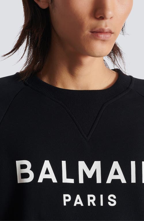Balmain Logo Printed Cotton Sweatshirt In Eab Black/white