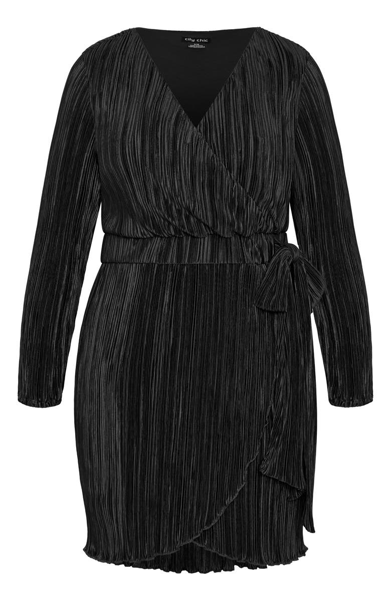 City Chic Macie Plissé Long Sleeve Faux Wrap Dress, Alternate, color, 