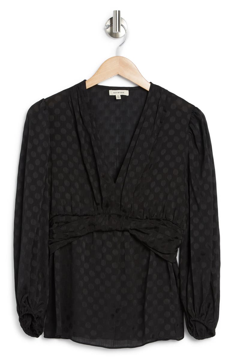 MAX STUDIO Polka Dot Long Sleeve Peplum Blouse, Alternate, color,