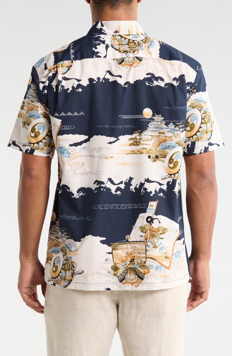 Kahala Hajime Print Short Sleeve Cotton Button-Down Shirt, Alternate, color, Navy