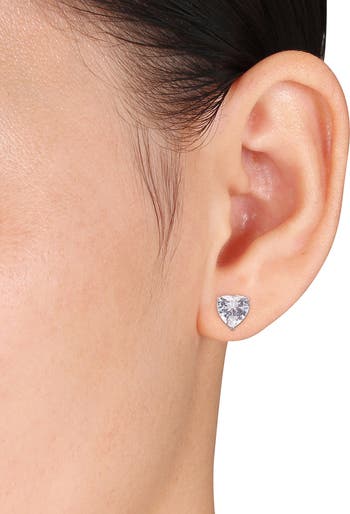 Sterling Silver Lab Created White Sapphire Heart Stud Earrings & Necklace Set