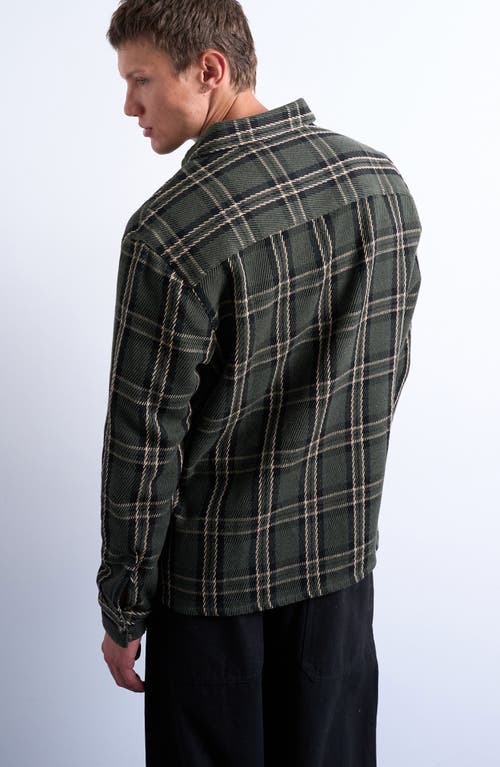 Topman Regular Fit Textured Check Overshirt In Green
