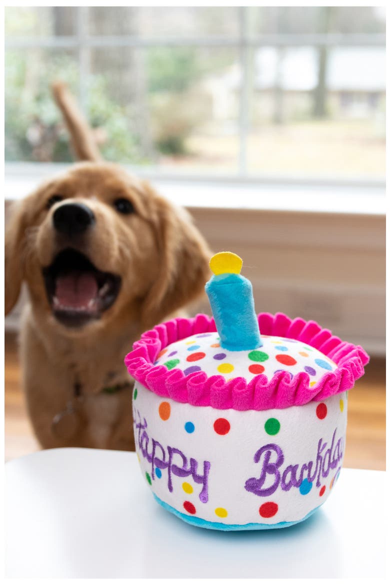 Happy Bark Birthday Cake Plush Dog Toy, Alternate, color, PINK