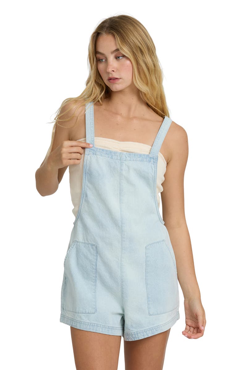 Billabong Beach Crush Denim Shortalls, Alternate, color, Blue Mist