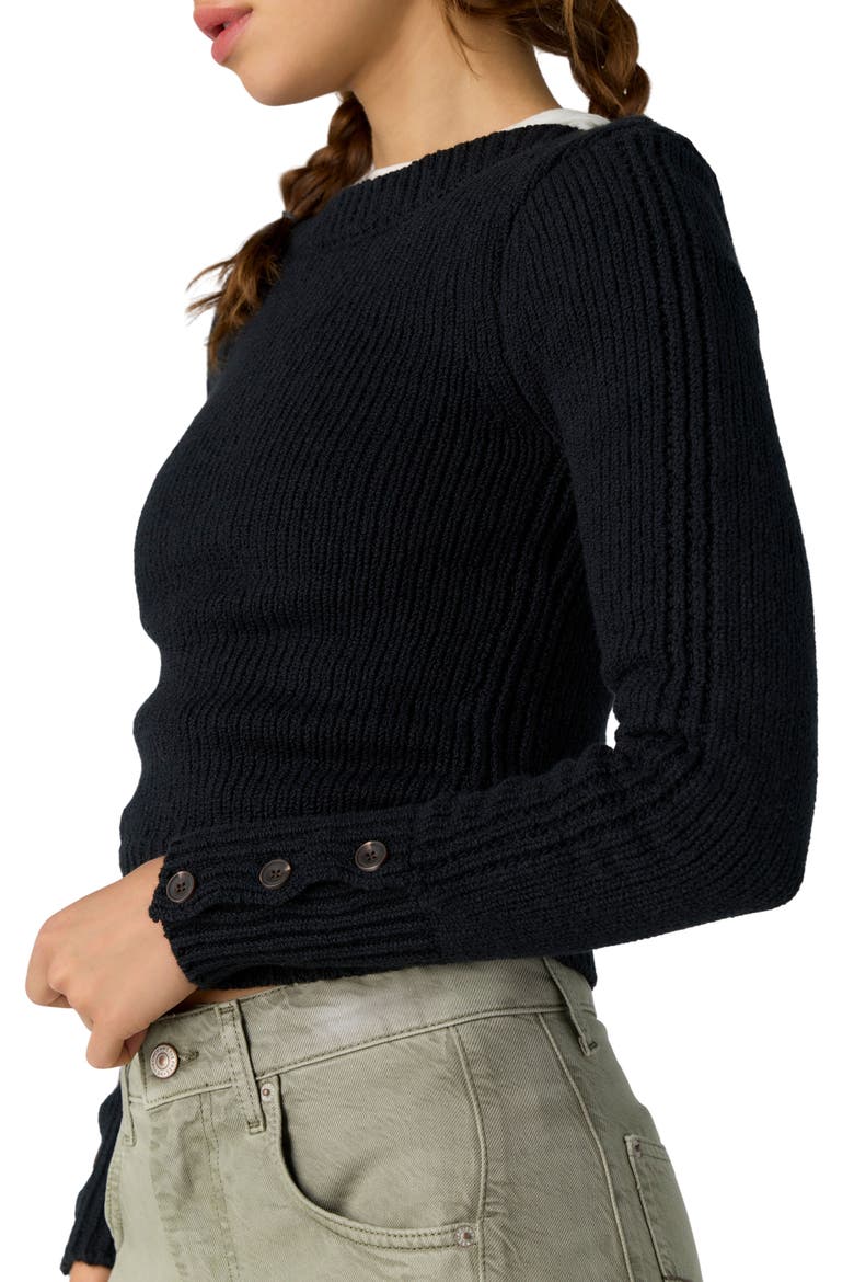 Mila Ribbed Pullover Sweater, Alternate, color, BLACK