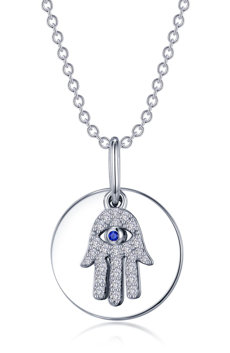Lafonn Hamsa Lab-Grown Sapphire & Simulated Diamond Pendant Necklace, Main, color, 