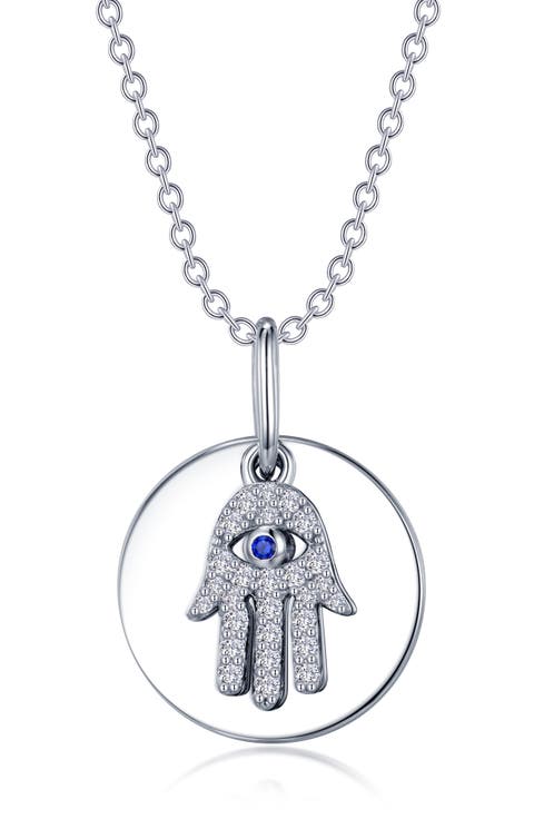Hamsa Lab-Grown Sapphire & Simulated Diamond Pendant Necklace