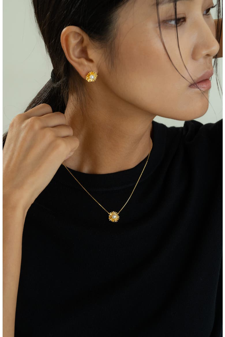 Sterling Silver 18k Gold Plated Flora Pearl Necklace Dainty Minimalist, Alternate, color, Gold