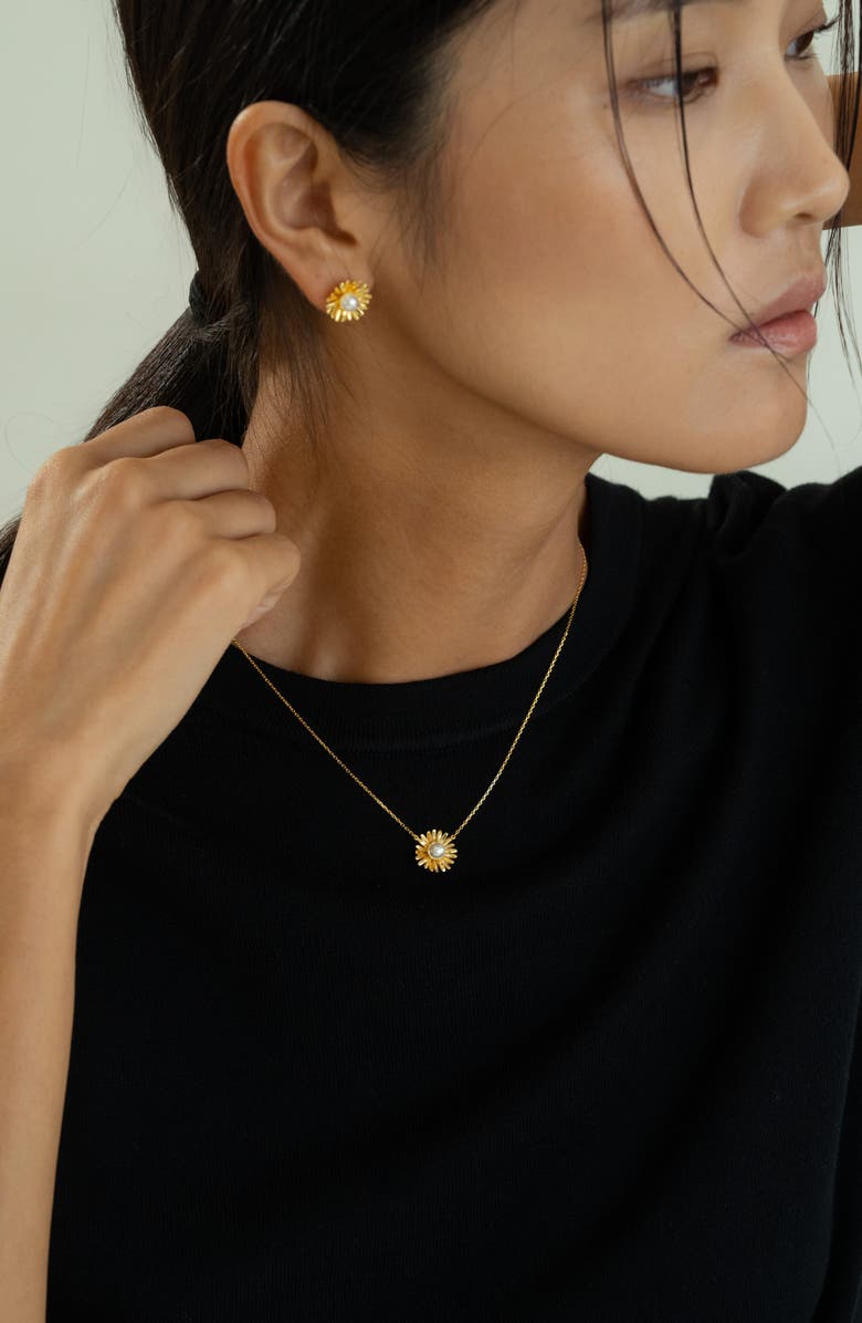 Bearfruit Jewelry Sterling Silver 18k Gold Plated Flora Pearl Necklace Holiday Gift Idea, Alternate, color, Gold