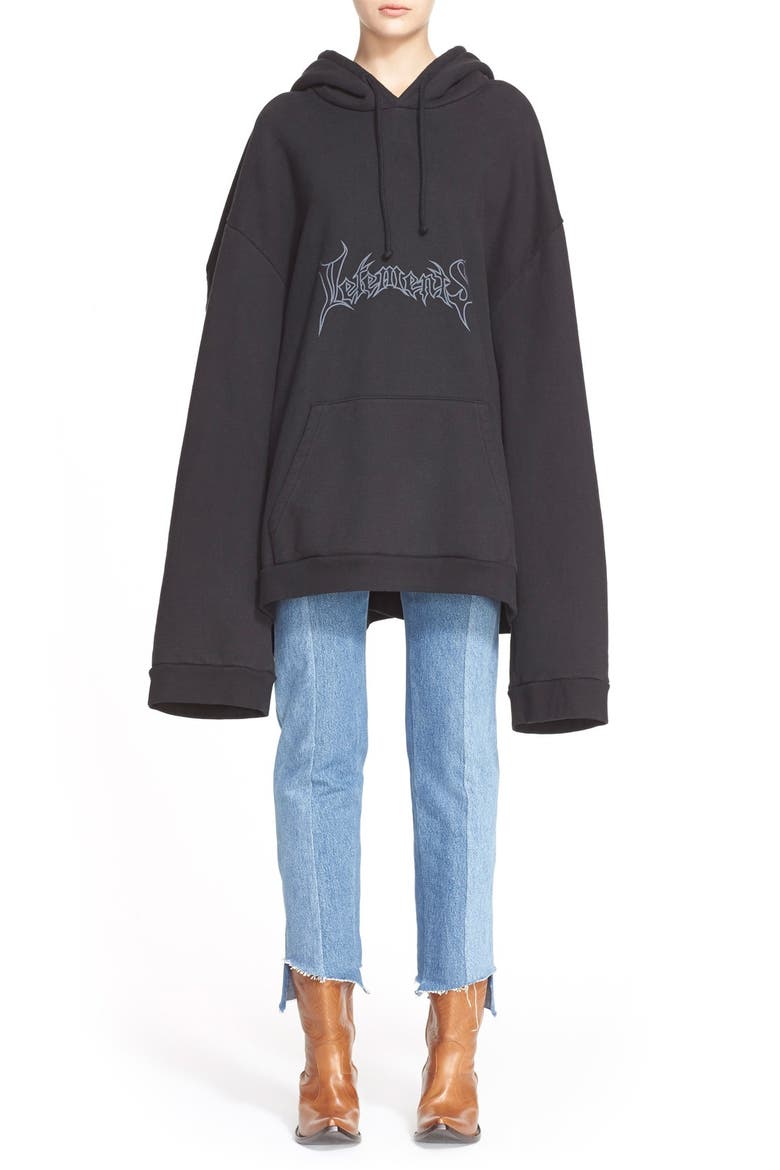 Oversize Logo Hoodie, Main, color, BLACK
