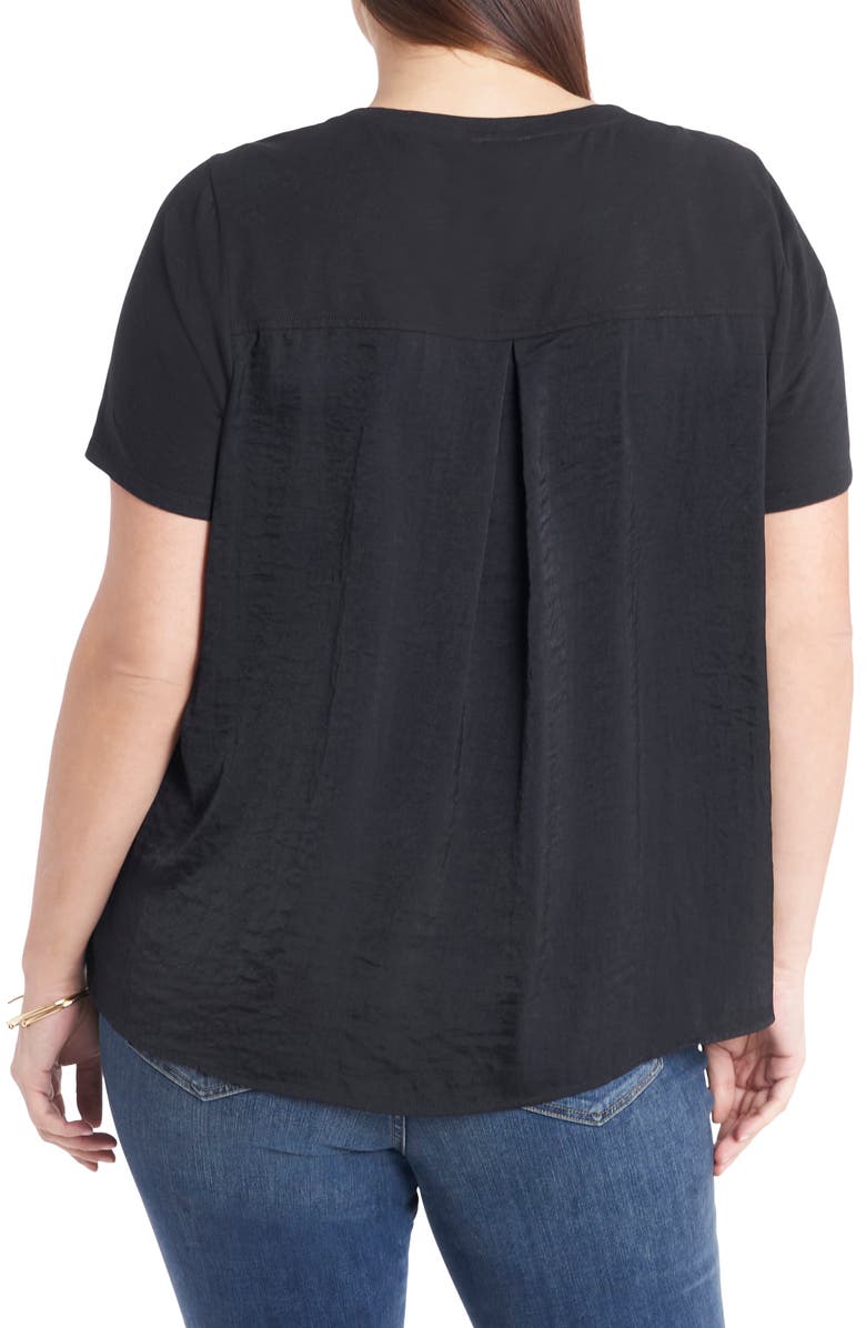 Vince Camuto Mixed Media Knit & Woven Top, Alternate, color,