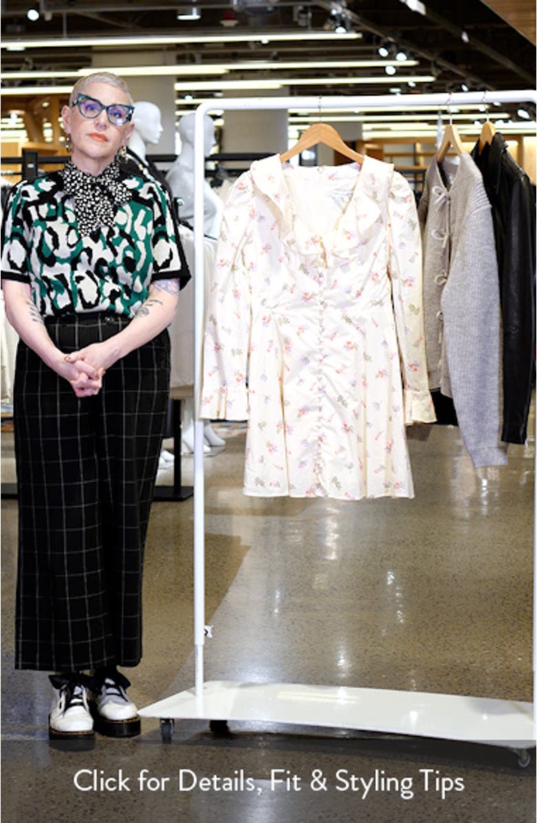 Floral Ruffle Button Front Long Sleeve Minidress, sales video thumbnail