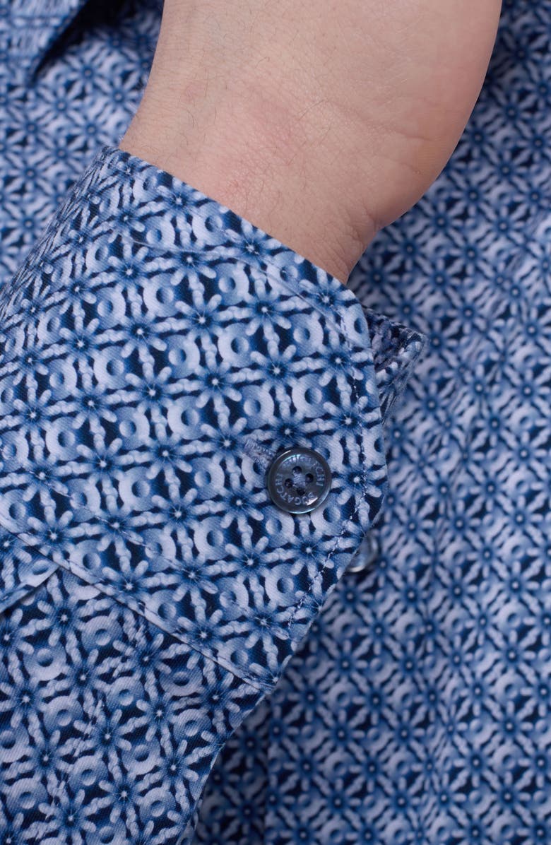Bugatchi James OoohCotton<sup>®</sup> Floral Tile Print Button-Up Shirt, Alternate, color, Navy