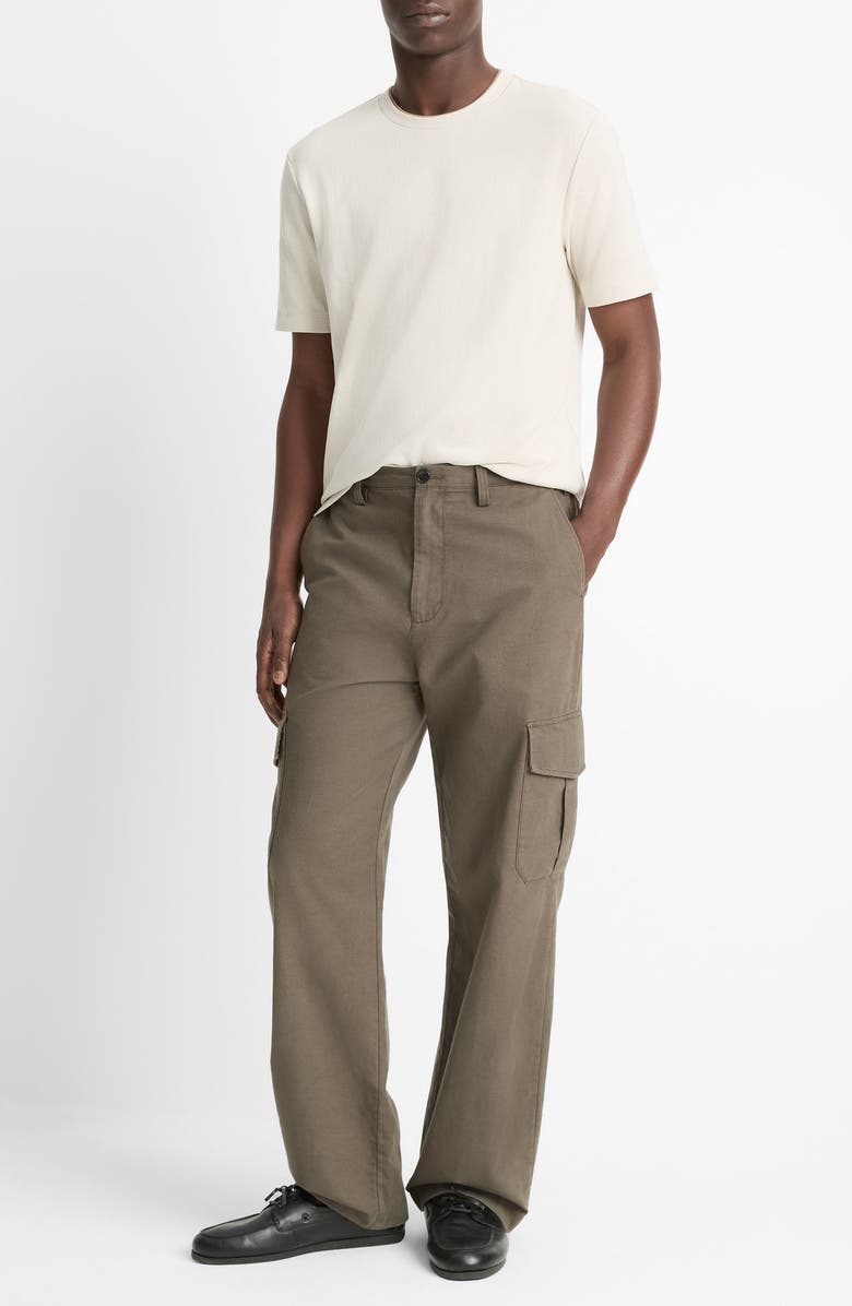 Vince Flat Front Cotton & Linen Cargo Pants, Alternate, color, Mangrove