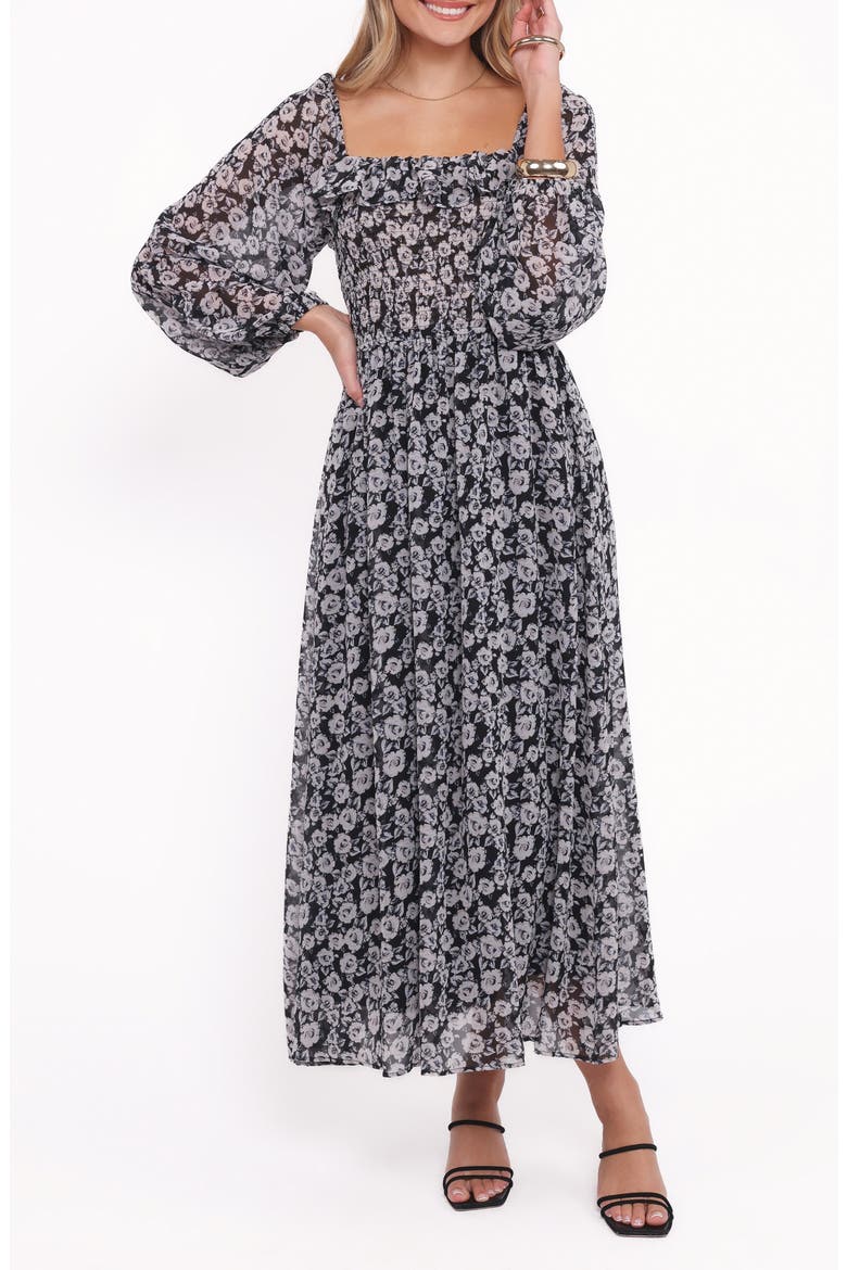 Faith Floral Print Long Sleeve Maxi Dress, Main, color, BLACK FLORAL