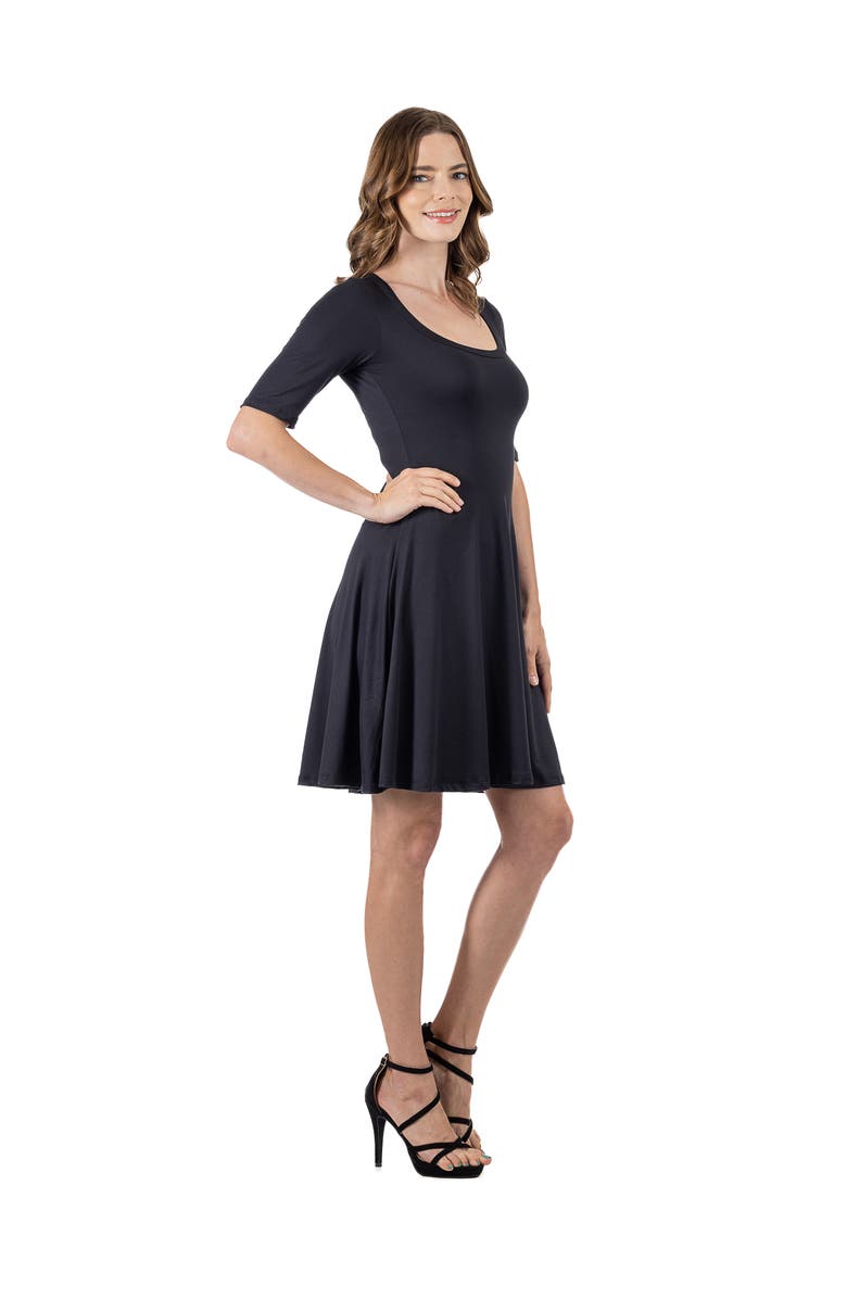 24seven Comfort Apparel A-Line Knee Length Dress Elbow Length Sleeves, Alternate, color, Black