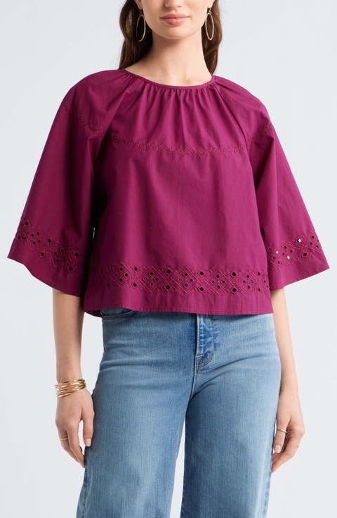 Eyelet Embroidered Poplin Swing Top