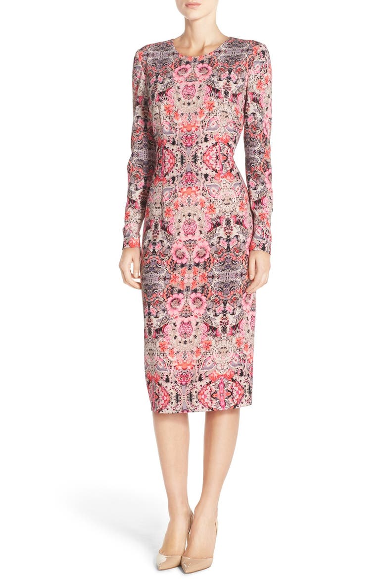 Floral Print Crepe Midi Dress, Main, color, CORAL