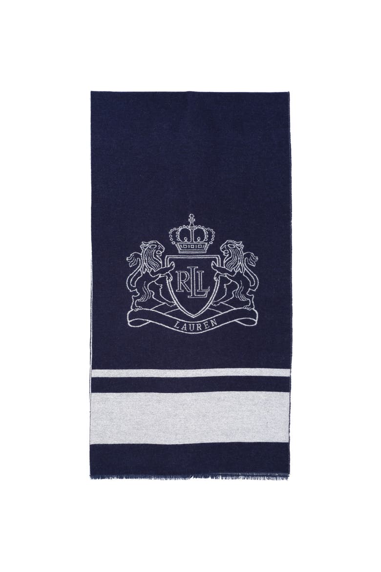 Crest Jacquard Wrap, Alternate, color, Navy/Cream