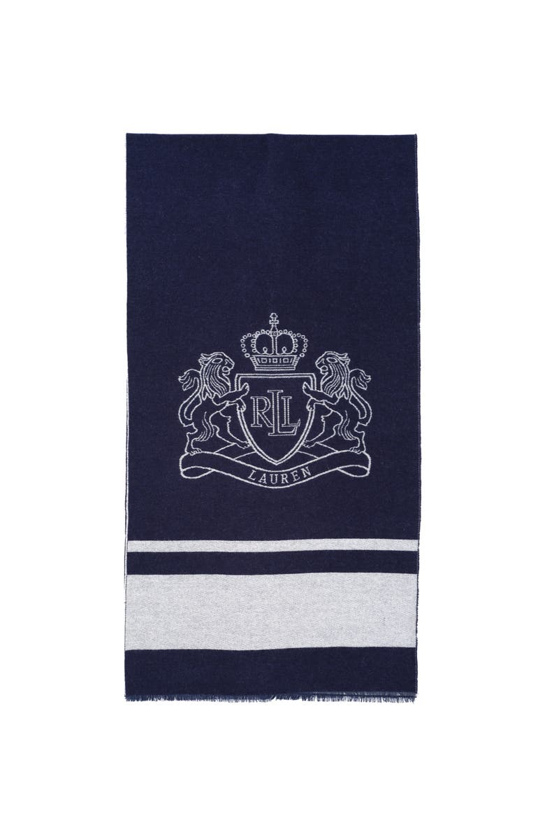 Lauren Ralph Lauren Crest Jacquard Wrap, Alternate, color, Navy/Cream