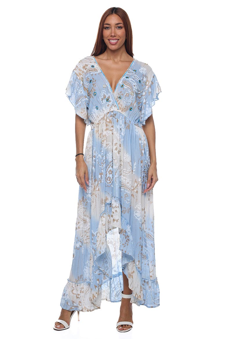 High Low Flutter Sleeve Dress, Alternate, color, BLUE
