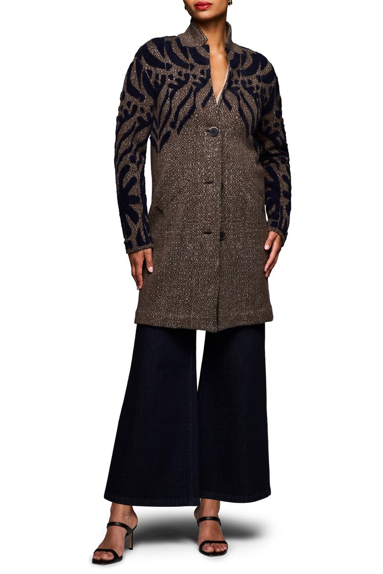 Tufted Detail Double Knit Coat, Main, color, BROWN MULTI