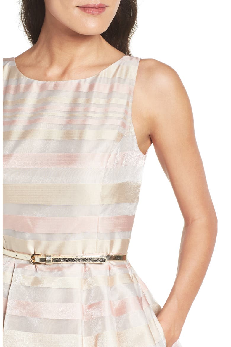 Stripe Fit & Flare Dress, Alternate, color, PINK COMBO
